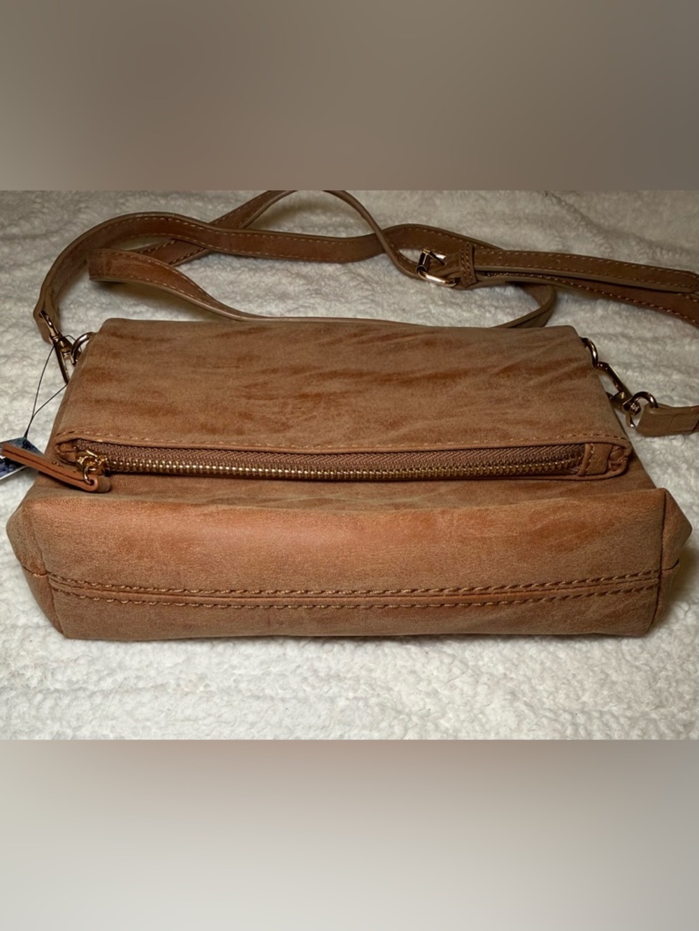 Tan Crossbody Bag with Front Zip Flap - Women’s Crossbody - Picture 3 of 12